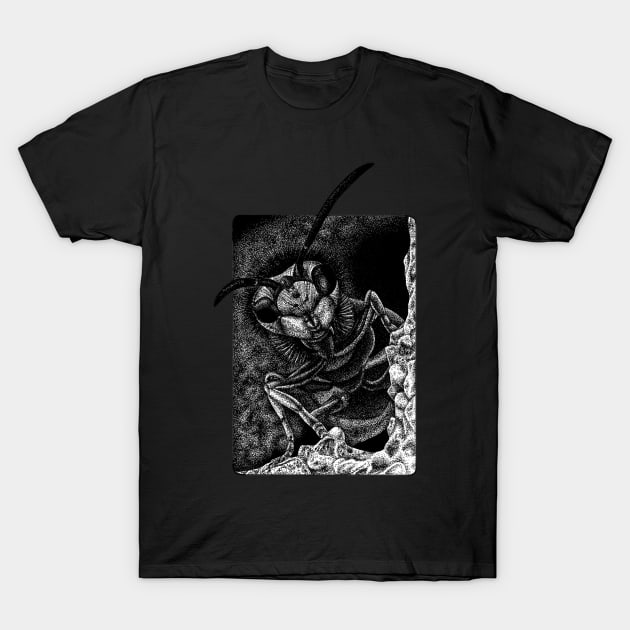 Wasp black and white animal insect bug ink illustration T-Shirt by lorendowding